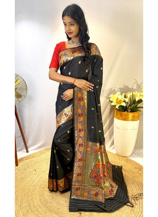 Paithani Silk Black Festival Wear Weaving Saree